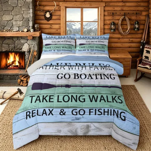 Miniatura 35 de Juego de ropa de cama King para casa del lago, juego de edredón de paleta de madera retro para regalos para amantes del lago, inserto de edredón