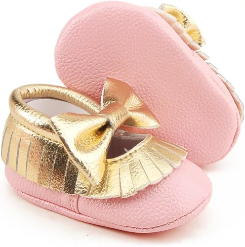 Miniatura 5 de DELEBAO Zapatos de cuna con borla y suela suave para bebés y niños pequeños
