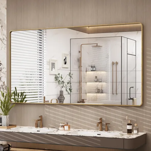 Miniatura 60 de Paquete de 2 espejos de baño con marco de metal negro de 22 x 30 pulgadas, espejo rectangular redondeado negro mate, antioxidante, se cuelga