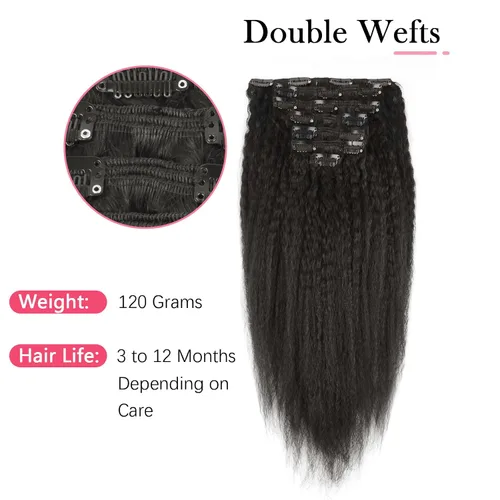 Miniatura 5 de Sassina - Extensión de pelo humano lacio con ondas, con clip, 8A, doble trama, italiano, grueso, extensiones de 10-22 pulgadas, 4.23 oz, 7