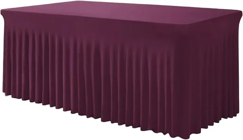Miniatura 25 de TC27 - Mantel rectangular ajustable de elastano de 4 pies con falda plisada, sin arrugas, mantel rectangular para fiestas, bodas, banquetes