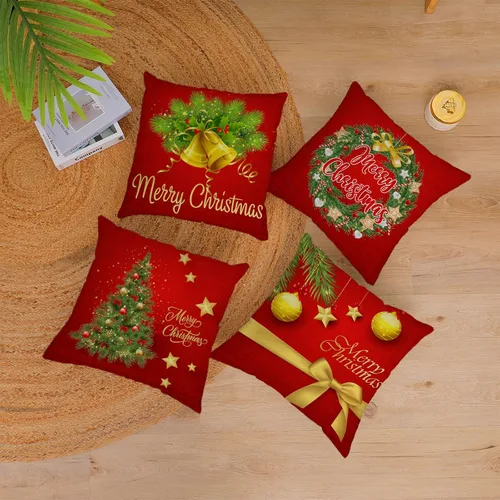 Miniatura 5 de Fundas de Almohada Feliz Navidad 12x12 Juego de 4 Fundas de Almohada de Terciopelo de Navidad Rosa Navidad Invierno Vacaciones Fundas de Almohada