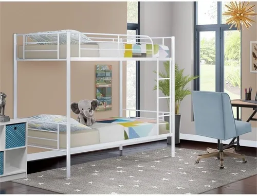 Miniatura 2 de East West Furniture DAT0WHI Danbury - Litera individual – Dos camas de metal separadas y escalera con tres escalones y barandillas – Litera