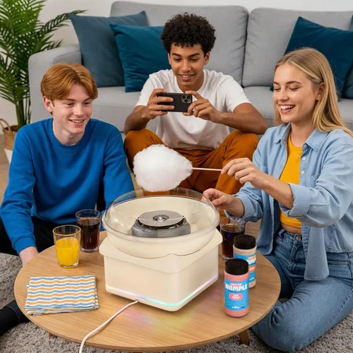Miniatura 8 de Máquina de Algodón de Azúcar con Luces LED, Calentamiento Rápido, Máquina Eléctrica con Tazón Tapado para Fiestas, Hogar y Negocio (Gris)