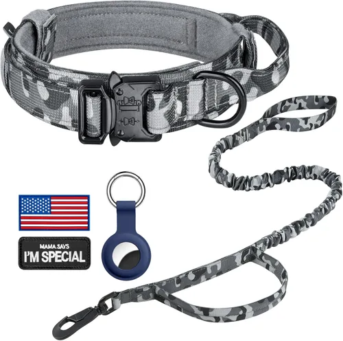 Miniatura 40 de DAGANXI Collar táctico para perro, collar ajustable de nailon para entrenamiento militar con asa de control y hebilla de metal pesado para perros