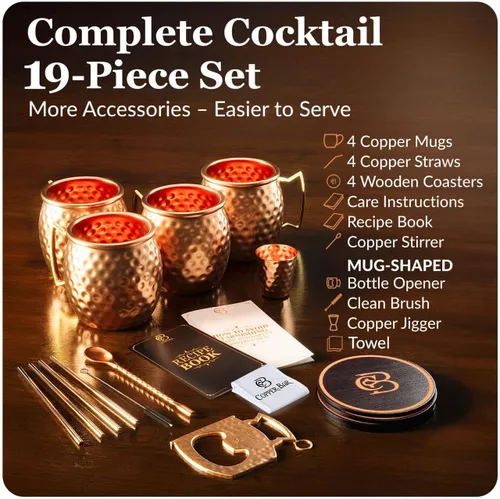 Miniatura 5 de COPPER-BAR Tazas de cobre Moscow Mule – Juego de 4 tazas de regalo únicas hechas a mano, martilladas por artesanos, tazas de cobre sólido 100% puro