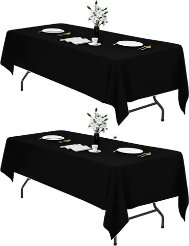 Miniatura 11 de IVAPUPU 2 manteles rectangulares color negro para mesa rectangular de 60 x 102 pulgadas, impermeables, lavables, resistentes a las arrugas
