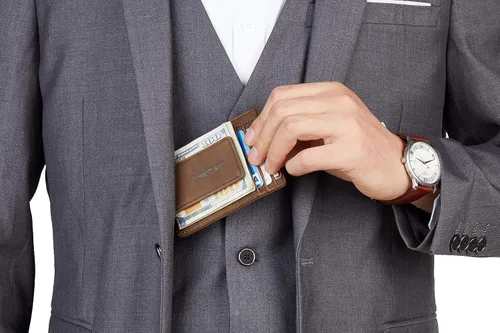 Miniatura 4 de Toughergun Cartera magnética de cuero genuino con clip para dinero con bloqueo RFID