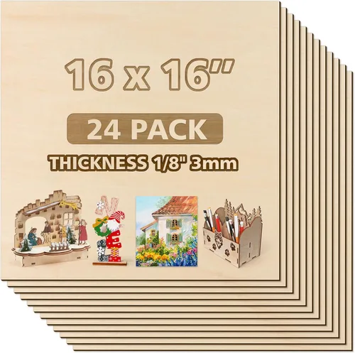 Miniatura 9 de Adrattnay Hojas de Tilo de 3mm - 3/8 x 30,5 x 30,5 cm, 24 piezas de madera contrachapada cuadrada de tilo para corte láser y grabado DIY, grabado