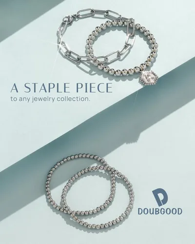 Miniatura 5 de doubgood - Pulseras de cuentas de oro para mujer, juego de pulseras apilables de oro para mujeres y hombres, pulsera de cuentas elásticas chapada