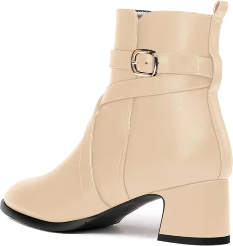 Miniatura 7 de WAYDERNS Botas altas de tobillo con hebilla casual para mujer, con correa de tobillo sólida mate, tacón bajo y grueso, 2 pulgadas