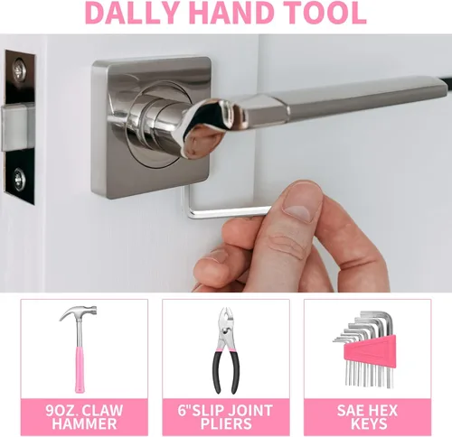 Miniatura 3 de Kit de herramientas para el hogar de 39 piezas multiusos color rosa para mujeres, juego de herramientas pequeño con caja de herramientas, ideal