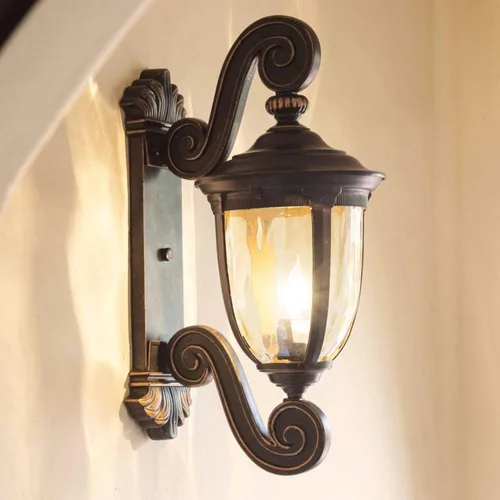 Miniatura 9 de John Timberland Bellagio - Lámpara de pared europea para exteriores, aluminio negro, 16.5 pulgadas, cristal martillado transparente, decoración