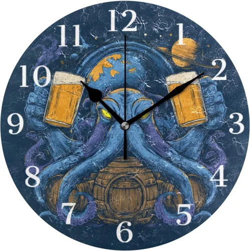 Miniatura 26 de Reloj de pared de amapola de maíz con flores azules, silencioso, sin tictac, funciona con pilas, 9.5 pulgadas para cocina, hogar, sala de estar