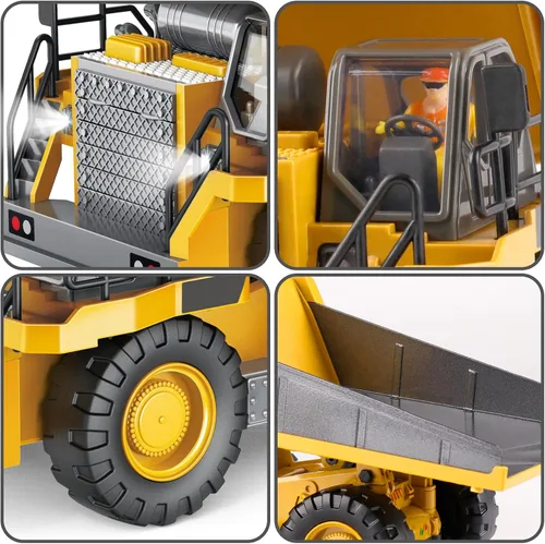 Miniatura 6 de PREPOP Camión volquete RC para niños, camión de construcción a control remoto con cama de metal, luces y sonidos, para niños de 6 a 10 años