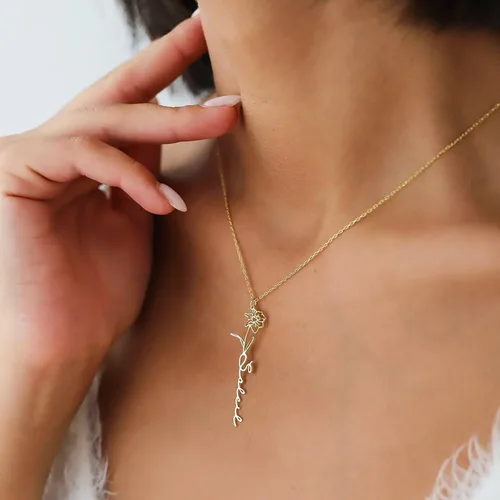 Miniatura 3 de TRANGEL Custom Birth Flower Name Necklace Personalized 18K Gold Plated Necklace Floral Pendant Jewelry Mothers Christmas Birthday Gift for Women