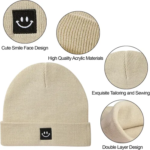 Miniatura 3 de MaxNova Gorro para mujer y hombre, diseño de cara sonriente, gorro de invierno, 2 paquetes