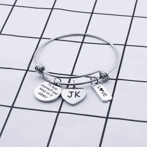 Miniatura 4 de LACAKU - Pulsera para niño Kpop BTS Bangtan dijes con textos en inglés amarte a ti mismo ARMY regalo de joyería para niños acero inoxidable JK BR