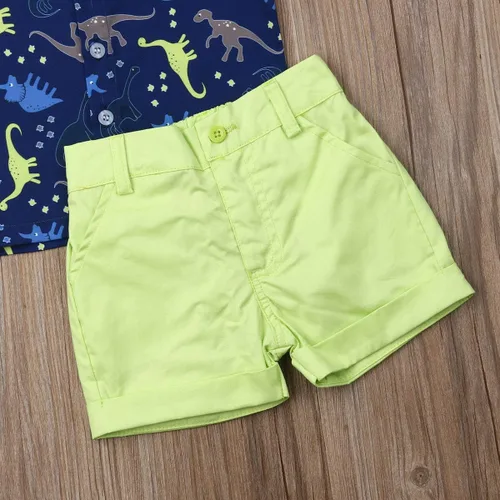 Miniatura 108 de Conjunto de camisa de manga corta con botones y pantalones cortos casuales con diseño de flamingo, para bebés y niños de 1 a 6 años, atuendos