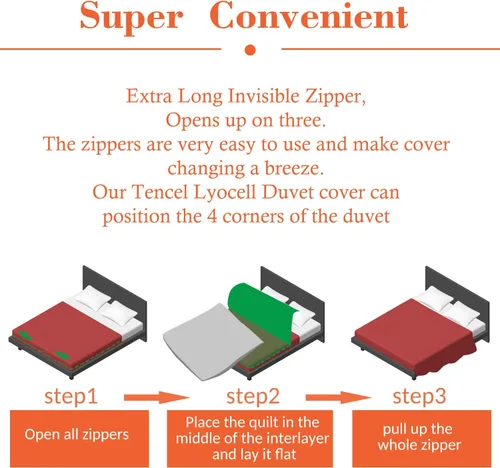 Miniatura 2 de Juego de funda de edredón, cremallera de 3 lados, funda nórdica 100% algodón, 3 piezas con una funda de edredón, dos fundas de almohada, sistema