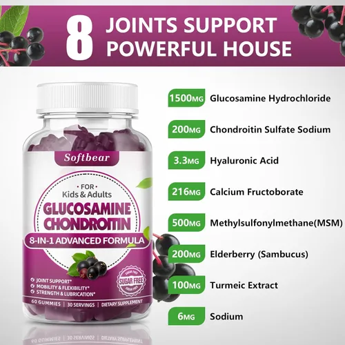 Miniatura 3 de softbear Gomitas de glucosamina condroitina, suplemento MSM de glucosamina condroitina sin azúcar con cúrcuma de saúco que apoya la salud