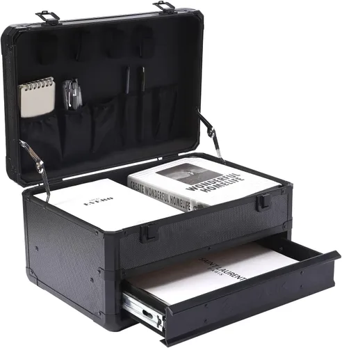 Miniatura 5 de E ELIAUK Caja de herramientas con estuche rígido, organizador de almacenamiento, maleta de transporte, caja de herramientas con cajones, color negro