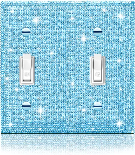 Miniatura 13 de Cubierta de interruptor de luz con brillantes diamantes de imitación azules, cubiertas decorativas de tomacorrientes, placa de pared doble Diamantes