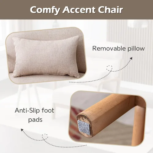 Miniatura 4 de INZOY Silla decorativa moderna de mediados de siglo con respaldo alto, sillas tapizadas para sala de estar con cojín de cintura, sillón de lectura