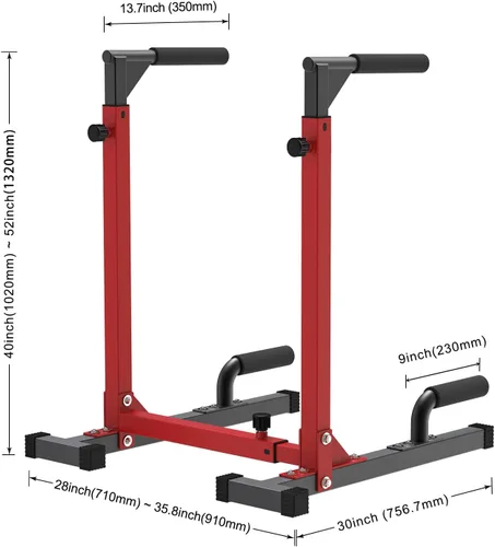 Miniatura 7 de SELEWARE Heavy Duty Dip Bar, Adjustable Width & Height Dip Station Home Gym Fitness Equipment, 800lbs Capacity, Multifunctional Strength Training