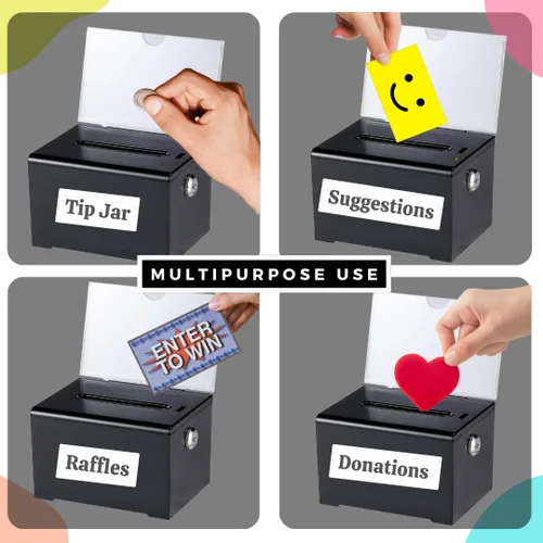 Miniatura 5 de Adir - Caja de sugerencias con ranura y candado, caja de donación acrílica para recaudación de fondos, caja de dibujo para rifa, caja de recaudación