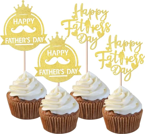 Miniatura 19 de Paquete de 24 adornos para cupcakes con purpurina para el Día del Padre, con purpurina para el mejor papá del mundo, sombrero de bigote #1