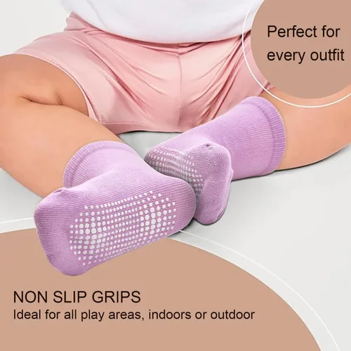Miniatura 5 de SkiBeaut Calcetines para niños pequeños, 12 pares de puños antideslizantes para niños y niñas con pinzas para 1-7 años