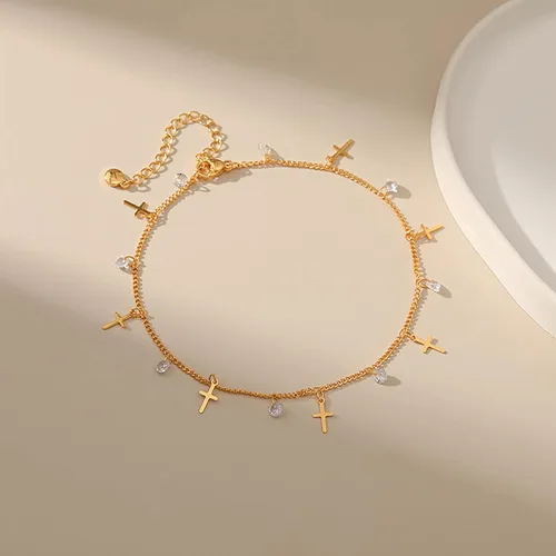 Miniatura 44 de Tobillera para mujer, chapada en oro de 18 quilates, tobillera con dije de oro, impermeable, para verano, playa, cadena de pie, joyería para regalos