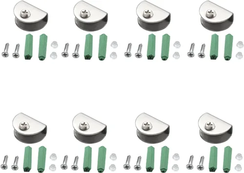 Miniatura 26 de MroMax 12PCS 1.1" x 0.87" x 0.47" (LxWxH) Soporte de estante de vidrio semicírculo ajustable acero inoxidable puerta gabinete clip plateado