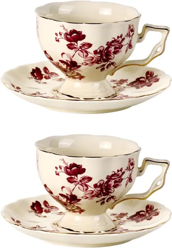 Miniatura 9 de KAMMAK - Juego de 2 tazas de té y platillos, tazas de café de porcelana, tazas de espresso apilables de 6.8 onzas, demitasses de cerámica para café
