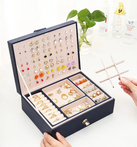 Miniatura 5 de QBestry Organizador de aretes de tuerca para mujeres y niñas caja de joyería para aretes collar organizador de joyas caja de aretes para mujer