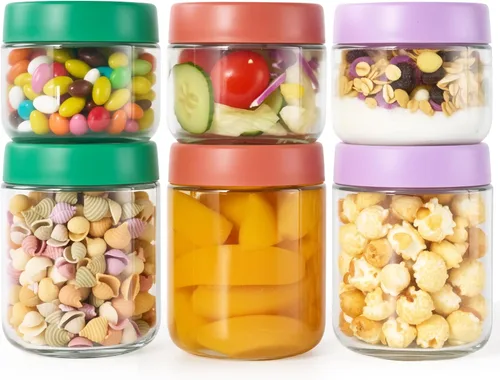Miniatura 10 de Hoa Kinh - Tarros de almacenamiento de alimentos de vidrio con tapas, 10 onzas, paquete de 4 tarros pequeños de vidrio a prueba de fugas para avena