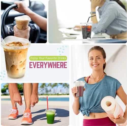Miniatura 5 de FROZIP Paquete de 50 tazas de café de plástico de 16 onzas con tapas para sorbos, vasos de plástico transparente con tapas para batidos, café helado