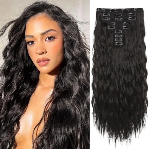 Miniatura 26 de REECHO Extensiones de cabello con clip, 5 piezas, de 24 pulgadas, de color rubio ceniza, extensiones de cabello con ondas largas y sueltas, HE002
