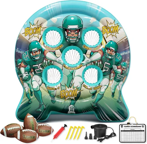6Ft Inflatable Football Target Toss Game - Giant Outdoor Carnival Party Games for Backyard & Tailgate - Arcade Sports Toy with Electric Pump - 4