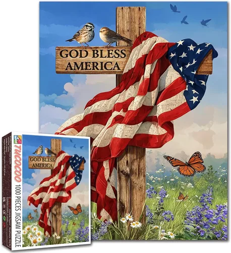 Miniatura 25 de Rompecabezas de 1000 piezas con la bandera americana y águila para adultos, rompecabezas del 4 de julio, para juegos de actividades familiares