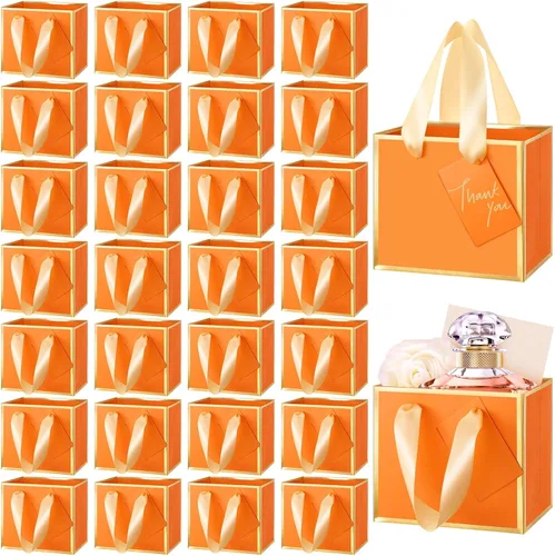 Miniatura 18 de Yeaqee 50 mini bolsas de regalo de papel de aluminio metálico con asas de 4 x 4.75 x 2.25 pulgadas, bolsa pequeña de agradecimiento de San Valentín