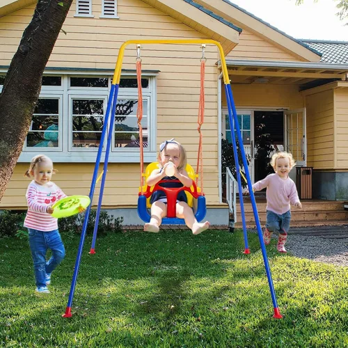 Miniatura 7 de Columpio 3 en 1 para niños pequeños con marco, para interiores y exteriores, columpio para bebé con cinturón de seguridad para uso en interiores