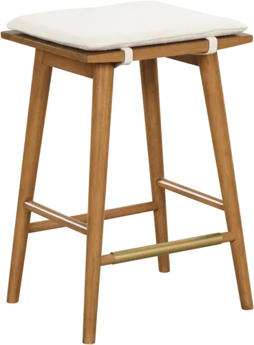 Miniatura 7 de Nathan James Barker Taburete de bar de altura de mostrador de madera maciza con cojín tapizado, taburete de isla sin respaldo con patas de madera