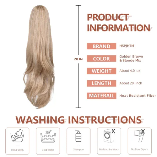 Miniatura 63 de Extensiones de cola de caballo de cabello rubio, extensiones de cola de caballo para mujer, pinza de extensiones de cabello rizado de 12 pulgadas