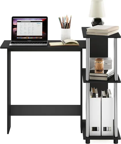 Miniatura 4 de Furinno Abbott - Escritorio esquinero para computadora con estantería, americano/cromado