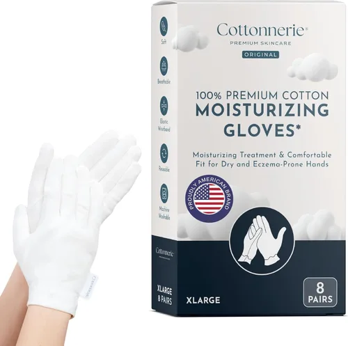 Miniatura 8 de Cottonnerie - 4 pares de guantes de algodón originales para manos secas para dormir, guantes hidratantes durante la noche, guantes hidratantes