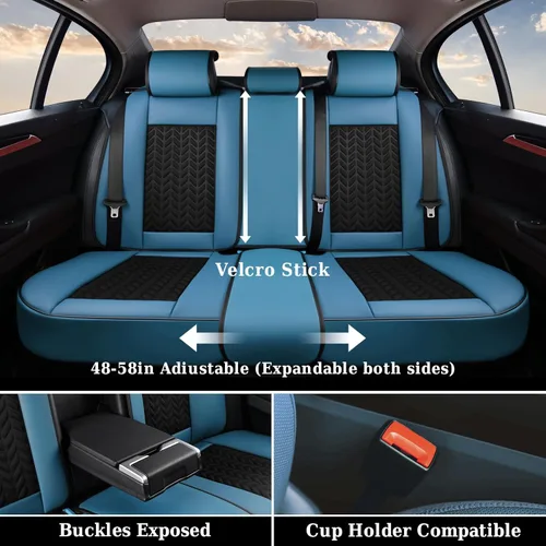 Miniatura 4 de Coverado Juego completo de fundas de asiento, fundas de asiento de piel sintética transpirable de 5 asientos para automóviles, funda de asiento