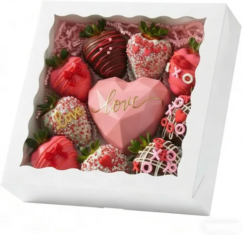 Miniatura 12 de Cajas de panadería marrón kraft de 9 pulgadas, cajas para pasteles con ventana transparente para fresas de chocolate, pasteles, magdalenas, donas