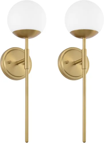 Juego de 2 apliques de pared de latón envejecido, apliques modernos de tocador de baño para iluminación de pared, luminarias de tocador con vidrio